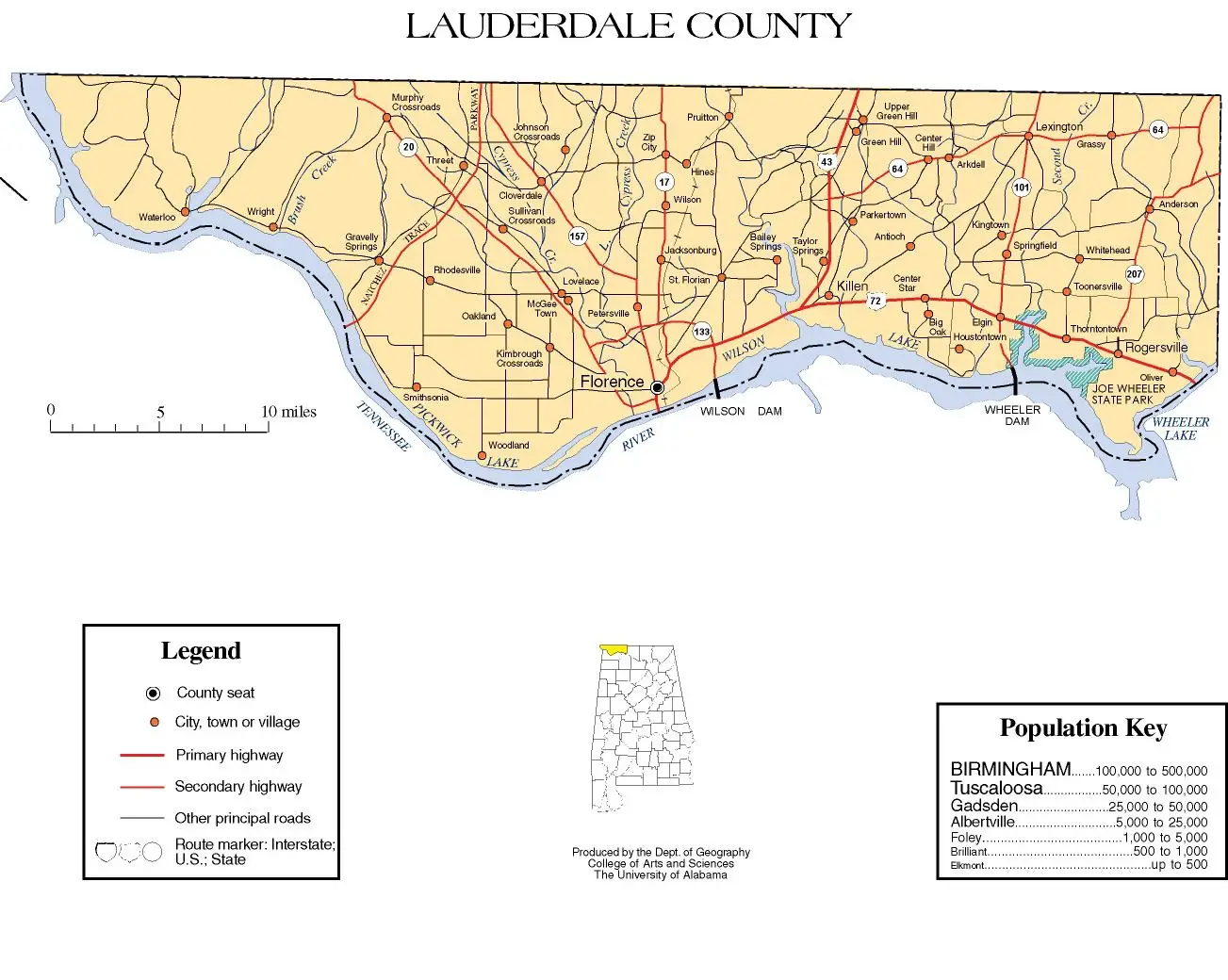 Lauderdale County Map - Alabama - jailexchange.com
